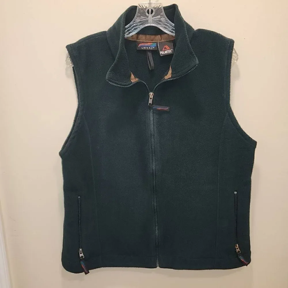 Layers Men's Black Polartec Sleeveless‎ Stand-Up Collar Full Zip Fleece Vest XL